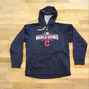 Majestic Cleveland Indians 2016 World Series Navy Blue Hoodie Pullover Medium